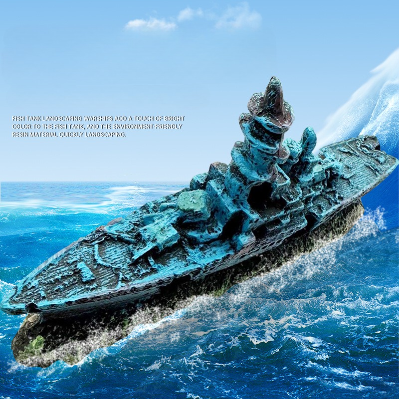 Aquarium Marina - Hars Beschadigd Marine Oorlog Boot Schip