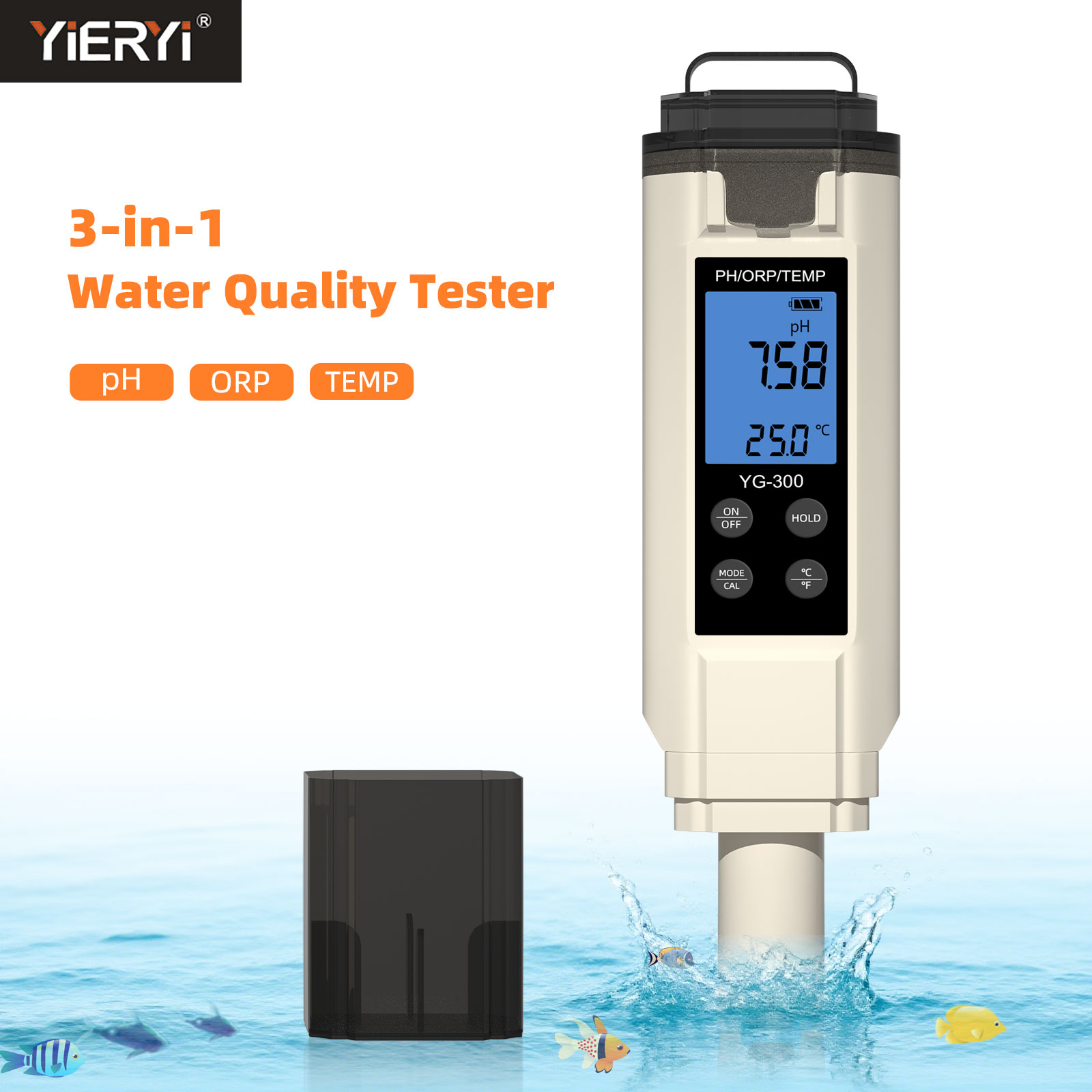 Marine Aquarium Water Analyzer - Yieryi Digitale 3-in-1 PH/ORP/Temp Meter ±1200mV